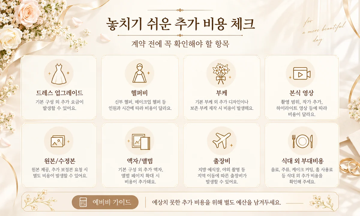 드레스 업그레이드 헬퍼비 원본 수정본 출장비 등 놓치기 쉬운 추가 비용 체크리스트
